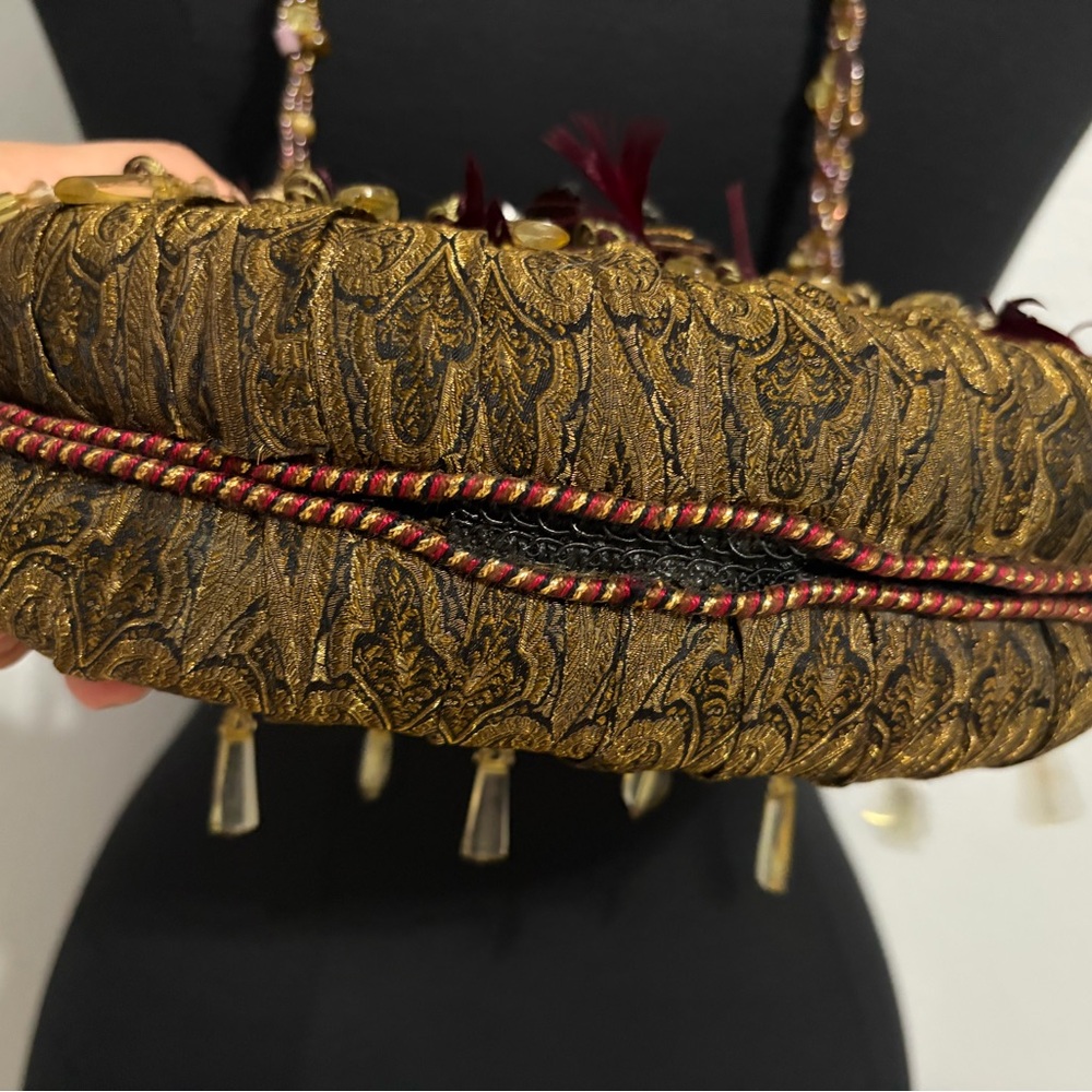 Mary Frances Gold and Burgundy Beaded Fringe Crossbody Clutch - Picture 6 of 16